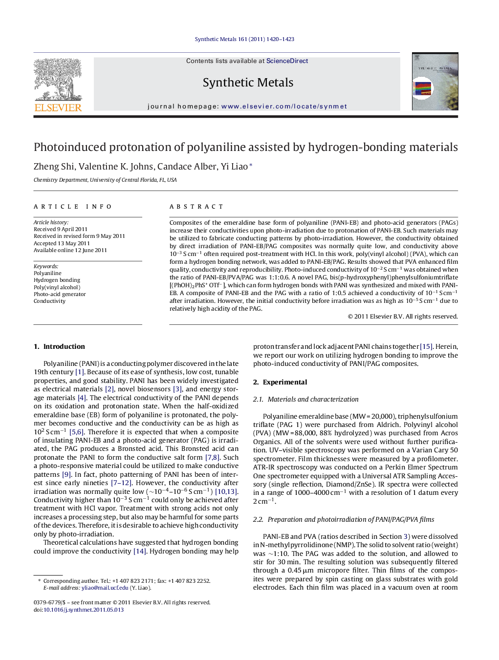 Photoinduced protonation of polyaniline assisted by hydrogen-bonding materials