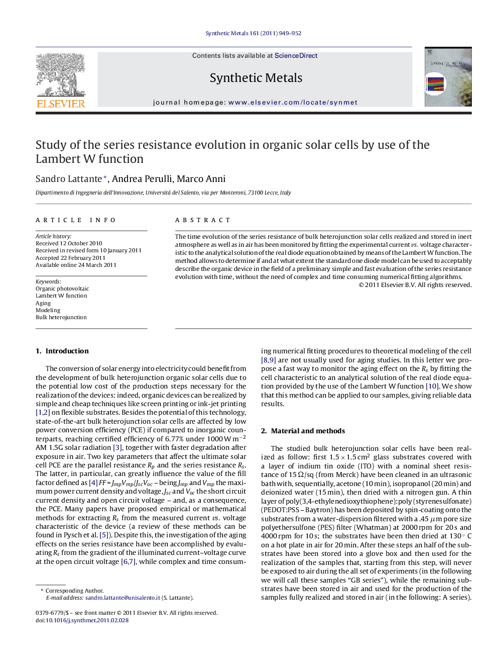 Study of the series resistance evolution in organic solar cells by use of the Lambert W function