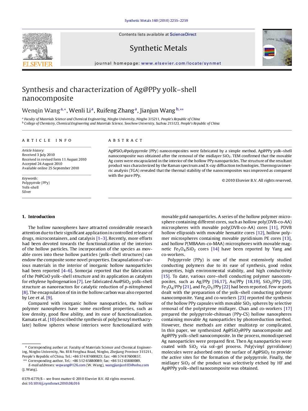 Synthesis and characterization of Ag@PPy yolk–shell nanocomposite