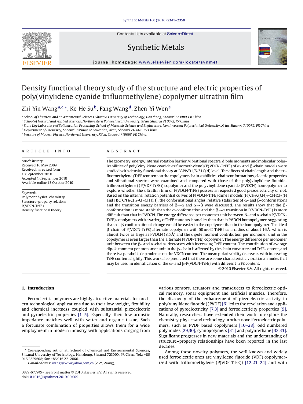 Density functional theory study of the structure and electric properties of poly(vinylidene cyanide trifluoroethylene) copolymer ultrathin film