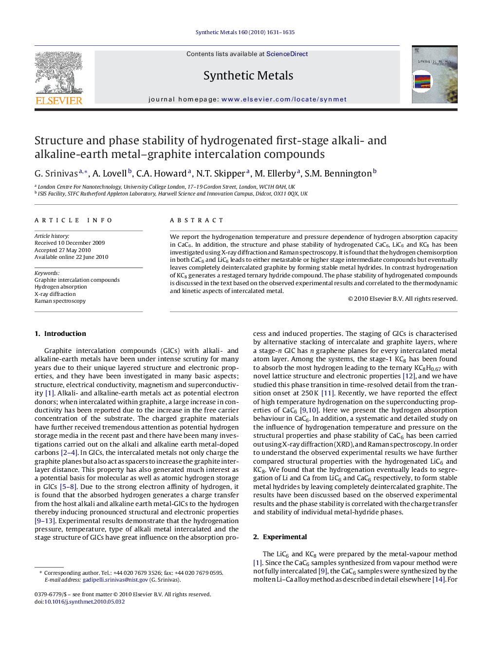 عکس صفحه اول مقاله: Structure and phase stability of hydrogenated first-stage alkali- and alkaline-earth metal–graphite intercalation compounds Structure and phase stability of hydrogenated first-stage alkali- and alkaline-earth metal–graphite intercalation compounds