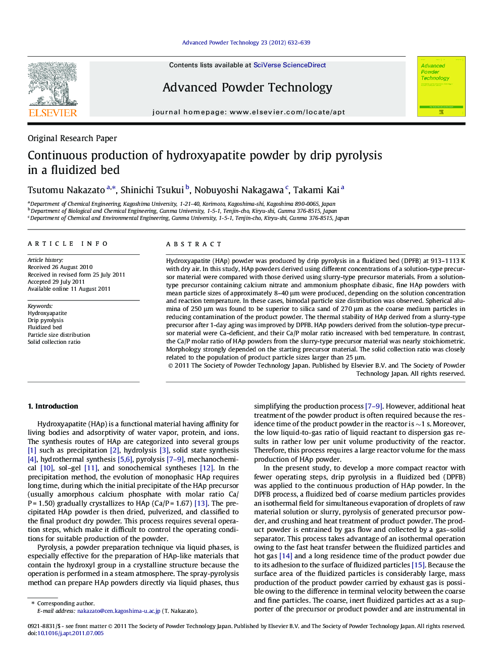 Continuous production of hydroxyapatite powder by drip pyrolysis in a fluidized bed