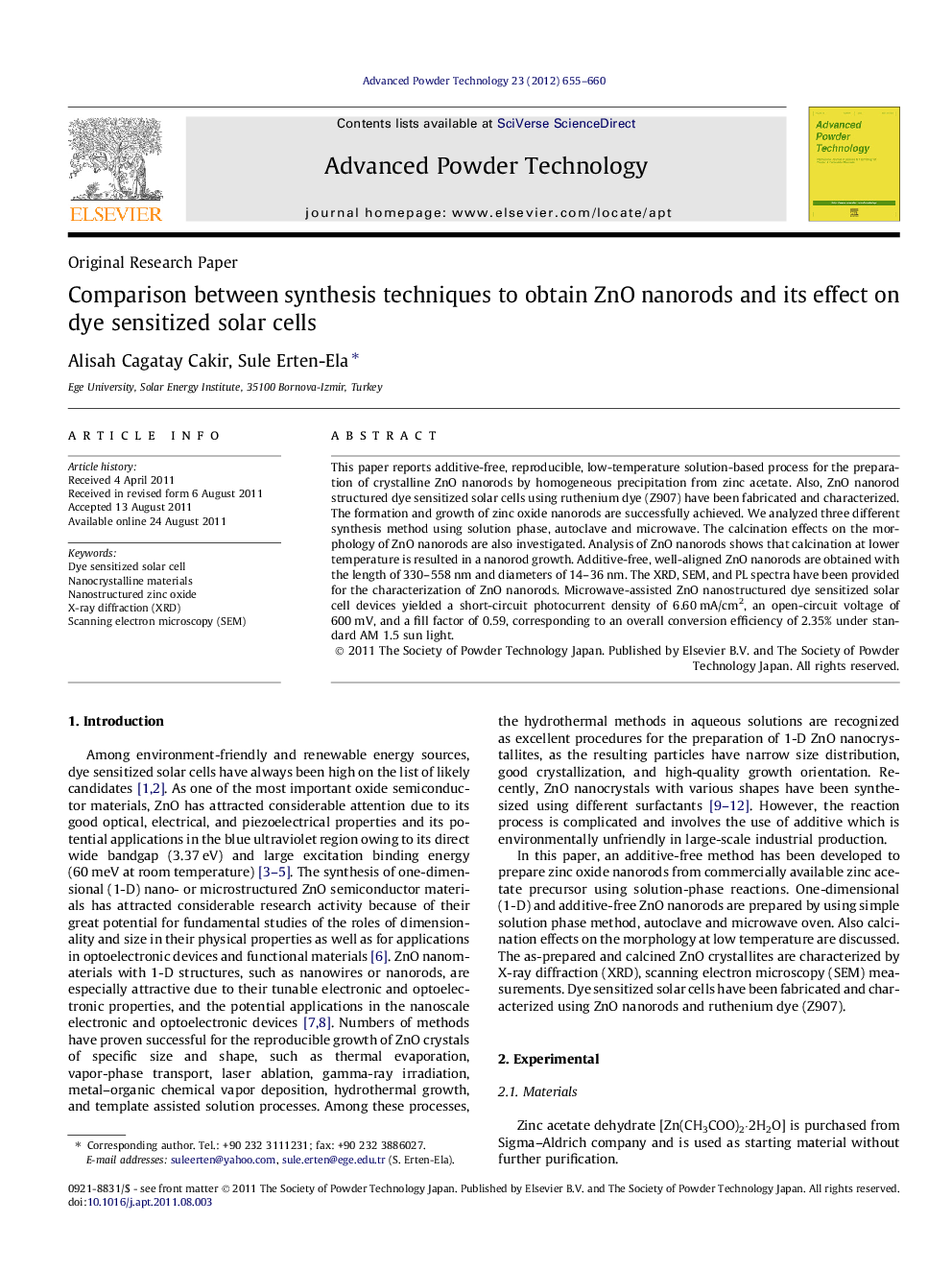 Comparison between synthesis techniques to obtain ZnO nanorods and its effect on dye sensitized solar cells