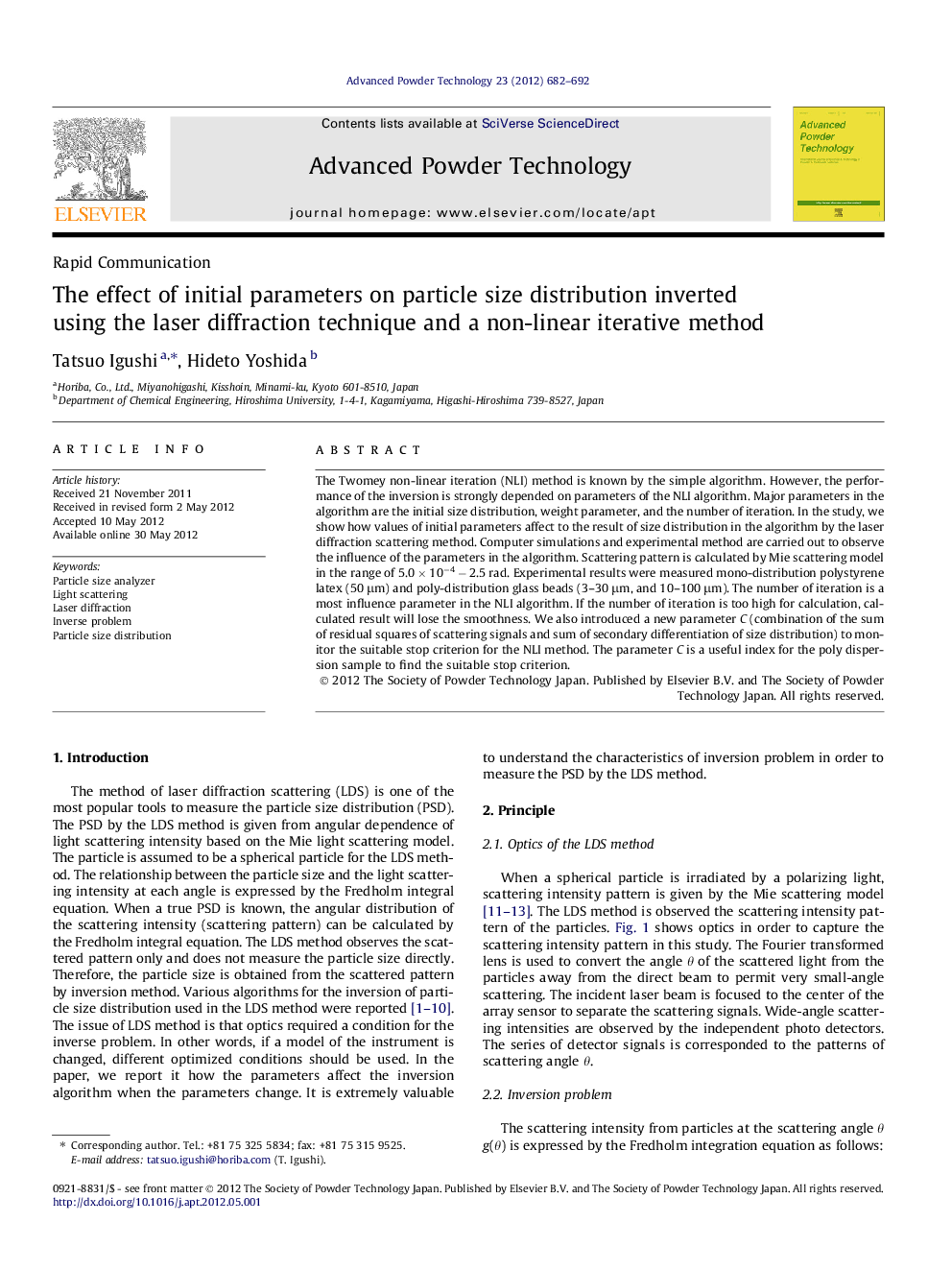 The effect of initial parameters on particle size distribution inverted using the laser diffraction technique and a non-linear iterative method