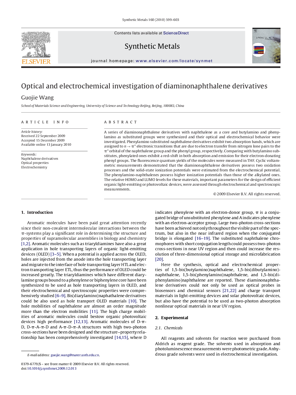 Optical and electrochemical investigation of diaminonaphthalene derivatives