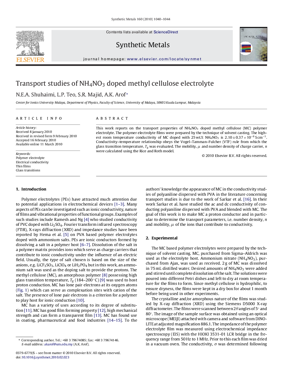 Transport studies of NH4NO3 doped methyl cellulose electrolyte