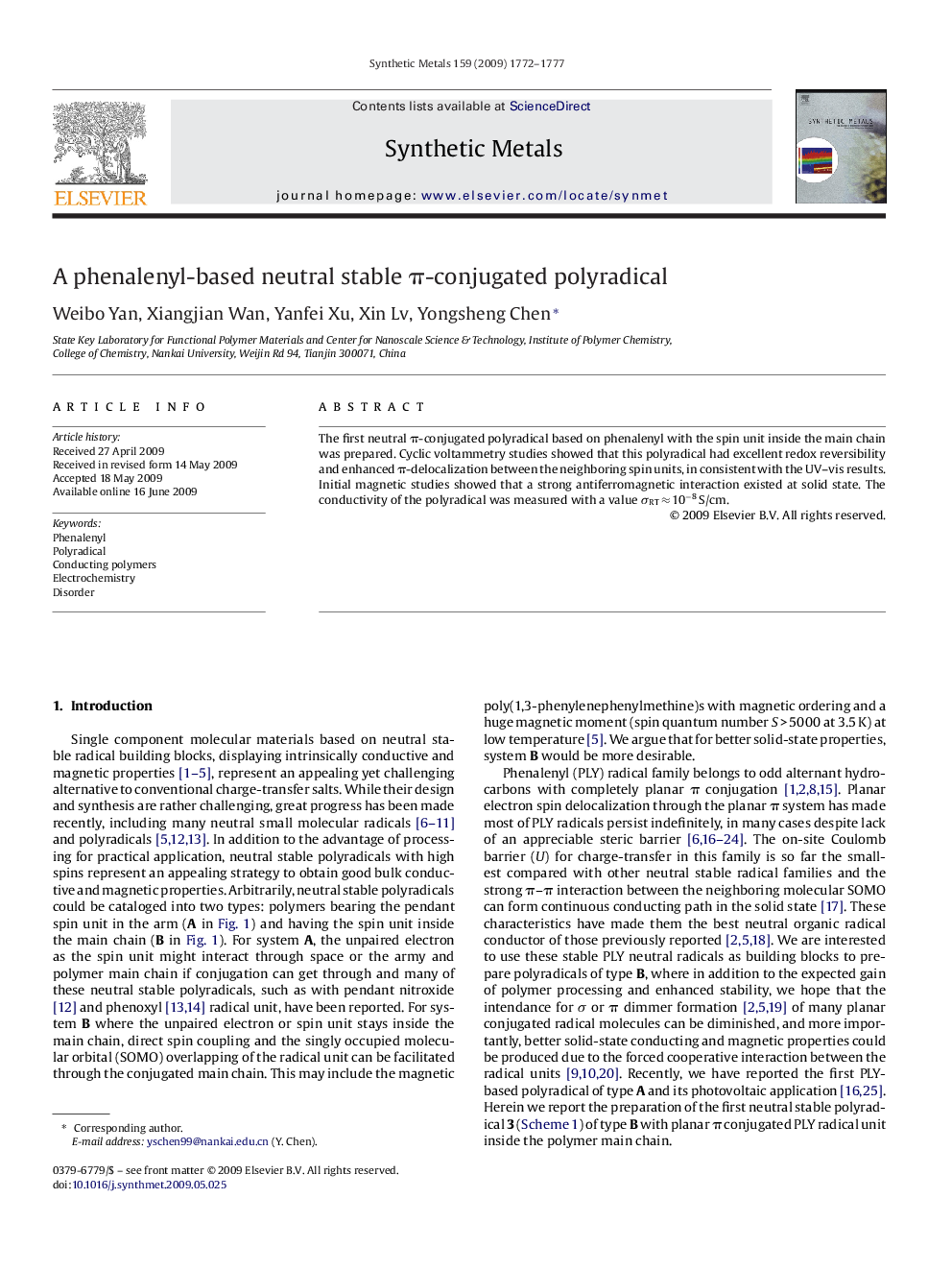 A phenalenyl-based neutral stable π-conjugated polyradical