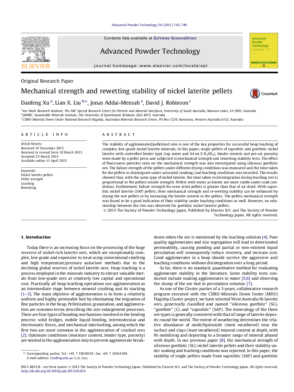 Mechanical strength and rewetting stability of nickel laterite pellets