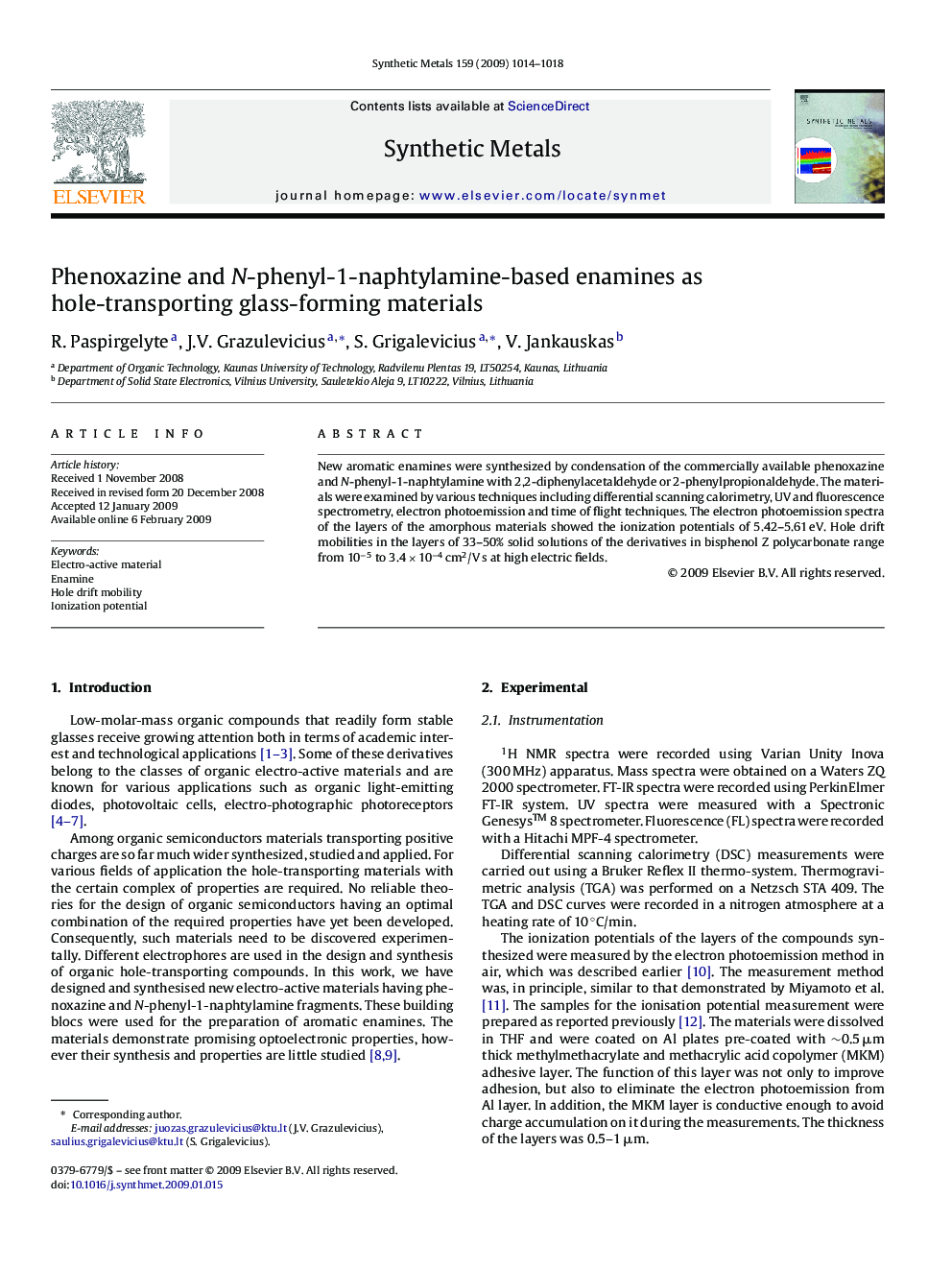 Phenoxazine and N-phenyl-1-naphtylamine-based enamines as hole-transporting glass-forming materials