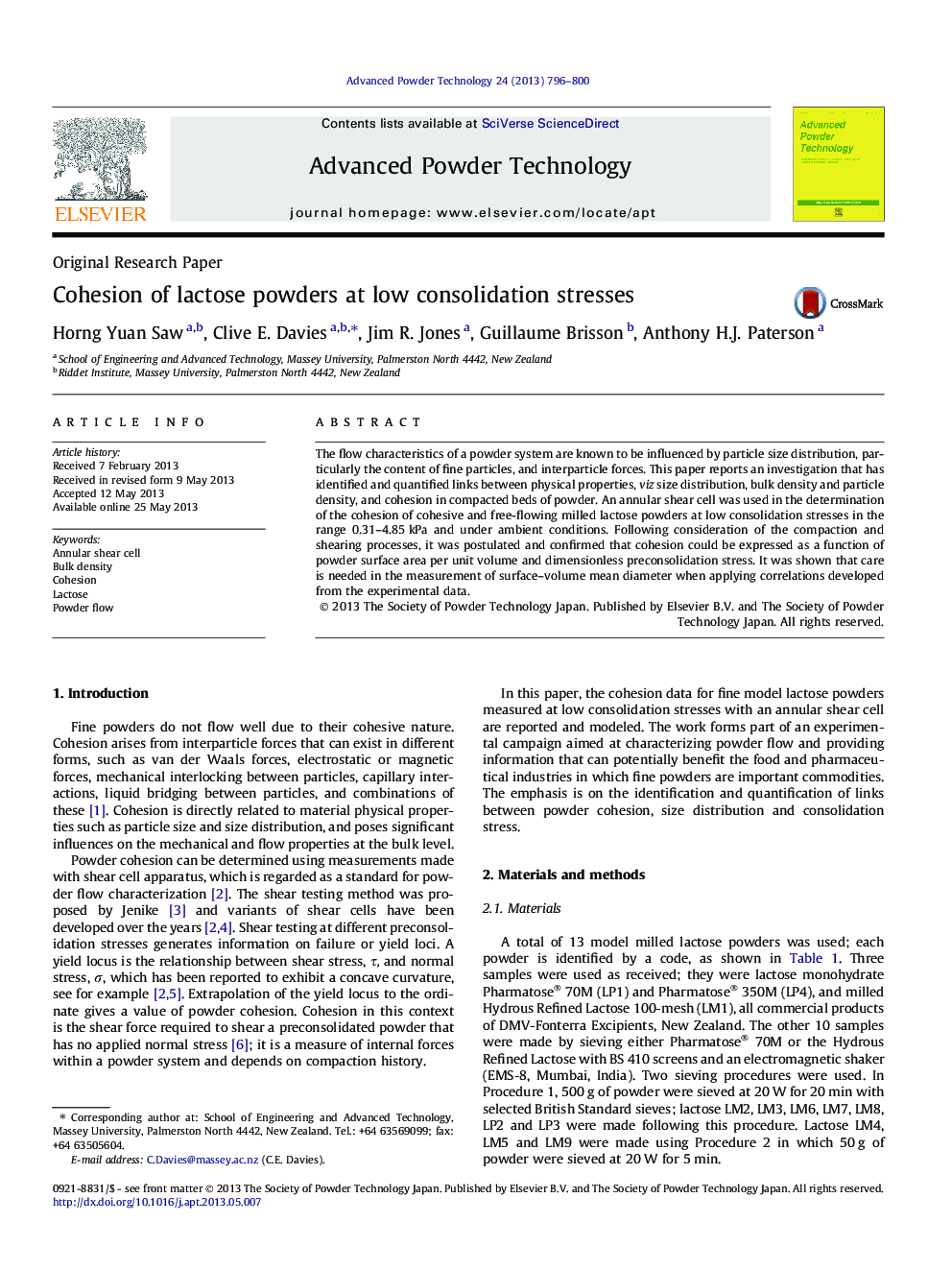 Cohesion of lactose powders at low consolidation stresses