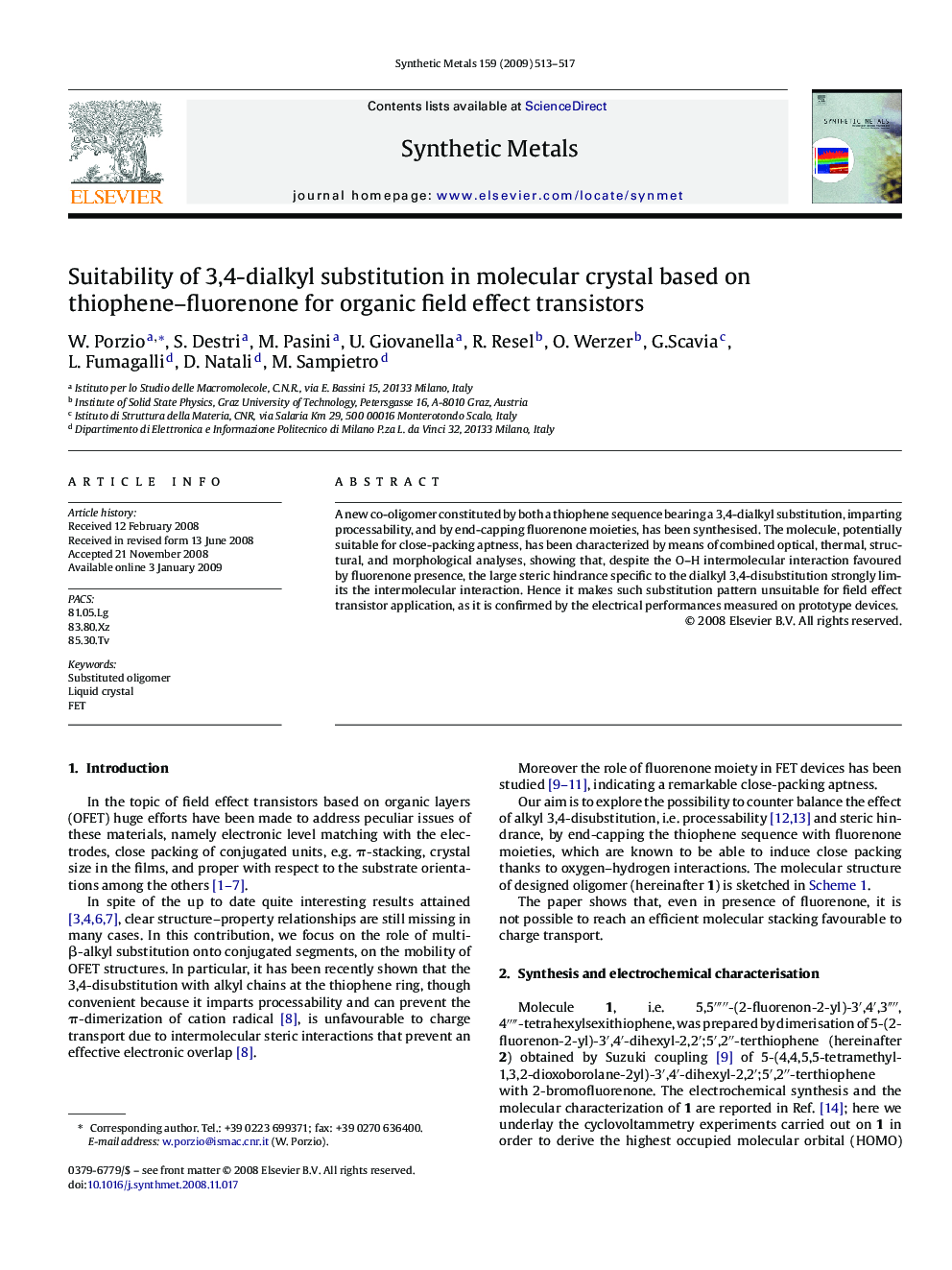 Suitability of 3,4-dialkyl substitution in molecular crystal based on thiophene–fluorenone for organic field effect transistors