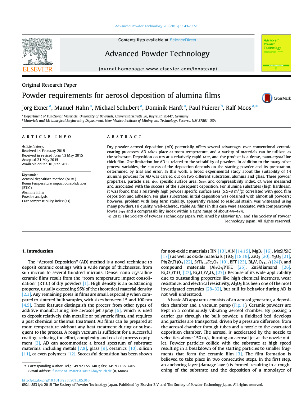 Powder requirements for aerosol deposition of alumina films