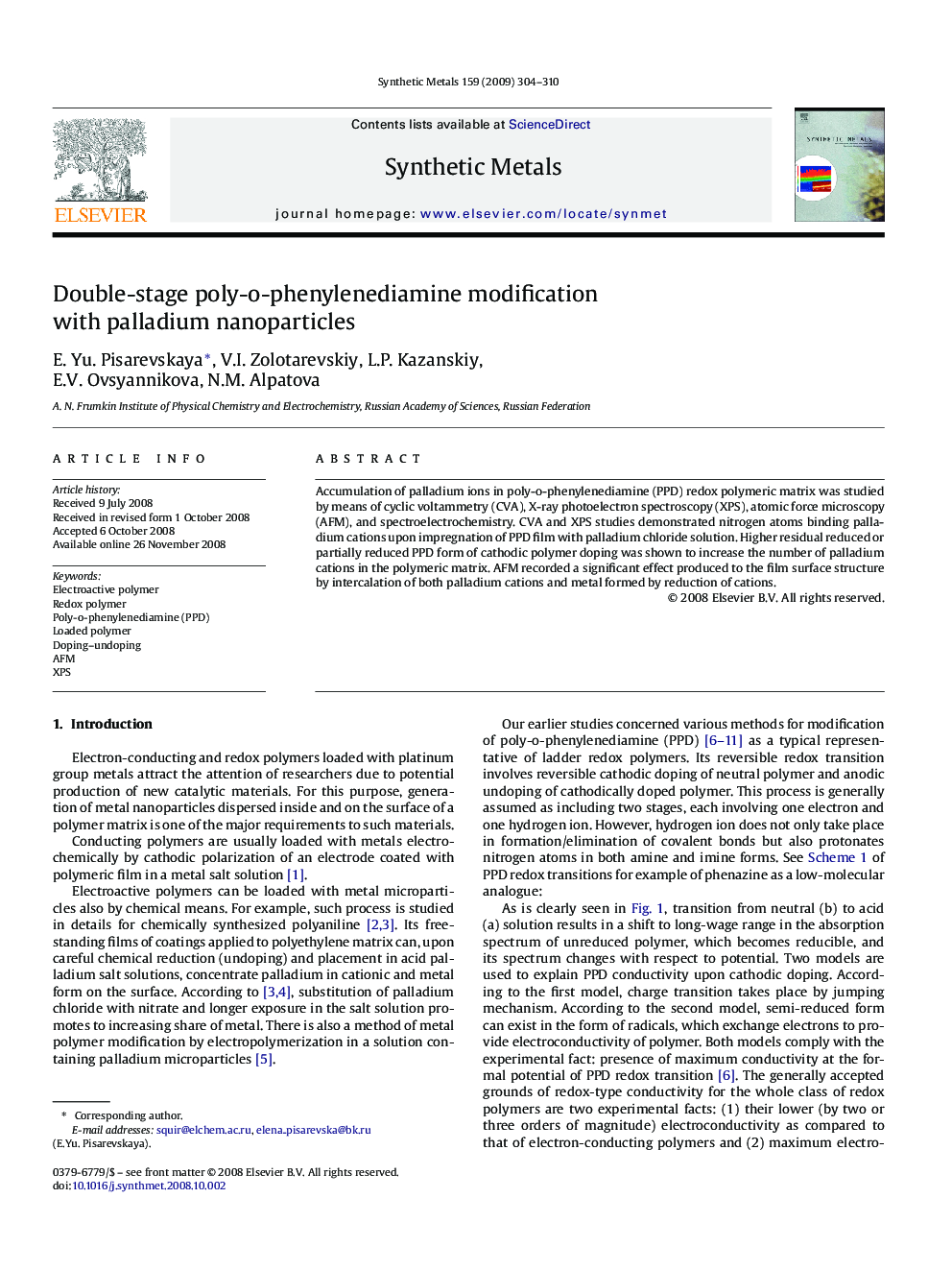 Double-stage poly-o-phenylenediamine modification with palladium nanoparticles