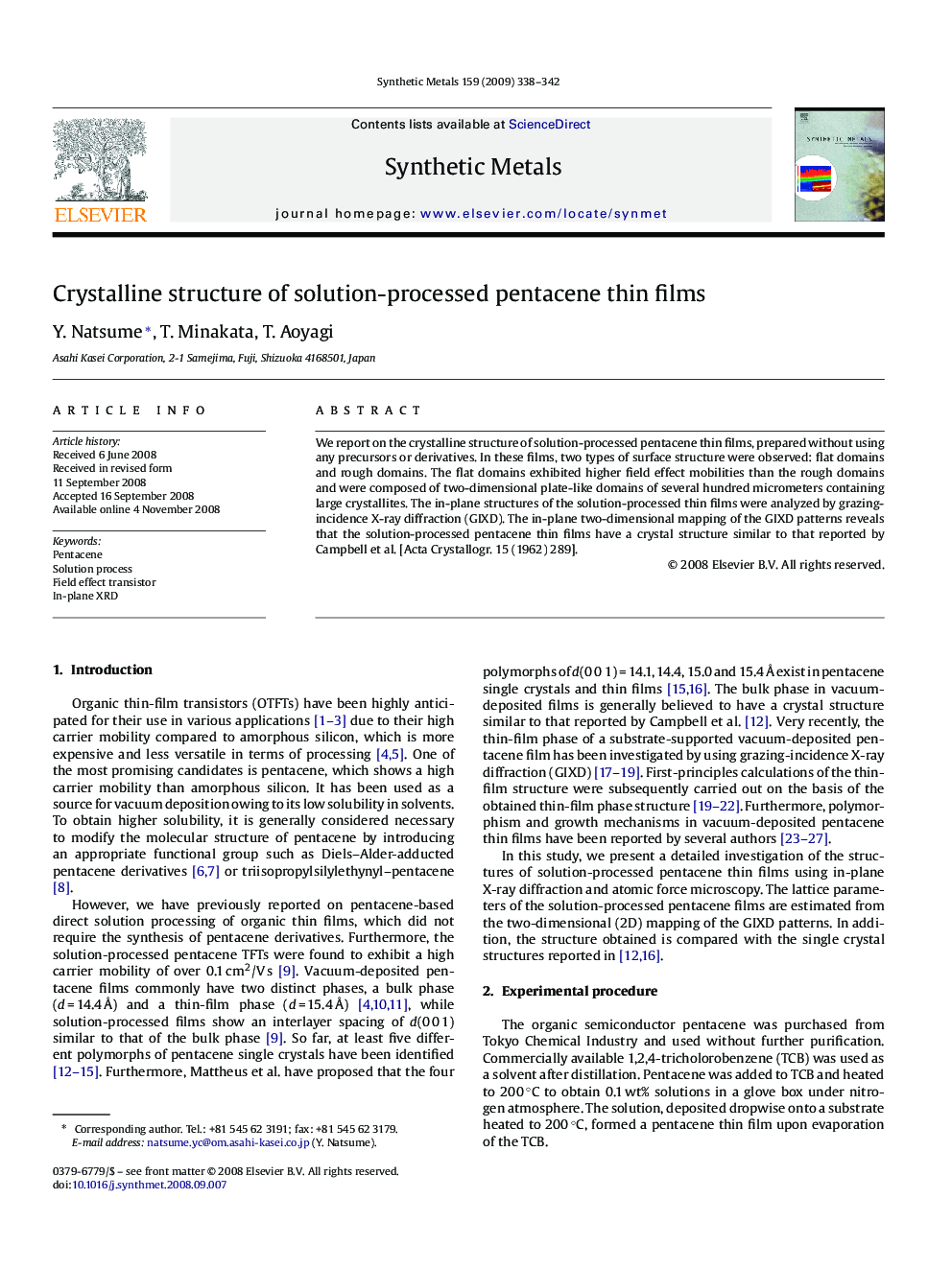 Crystalline structure of solution-processed pentacene thin films