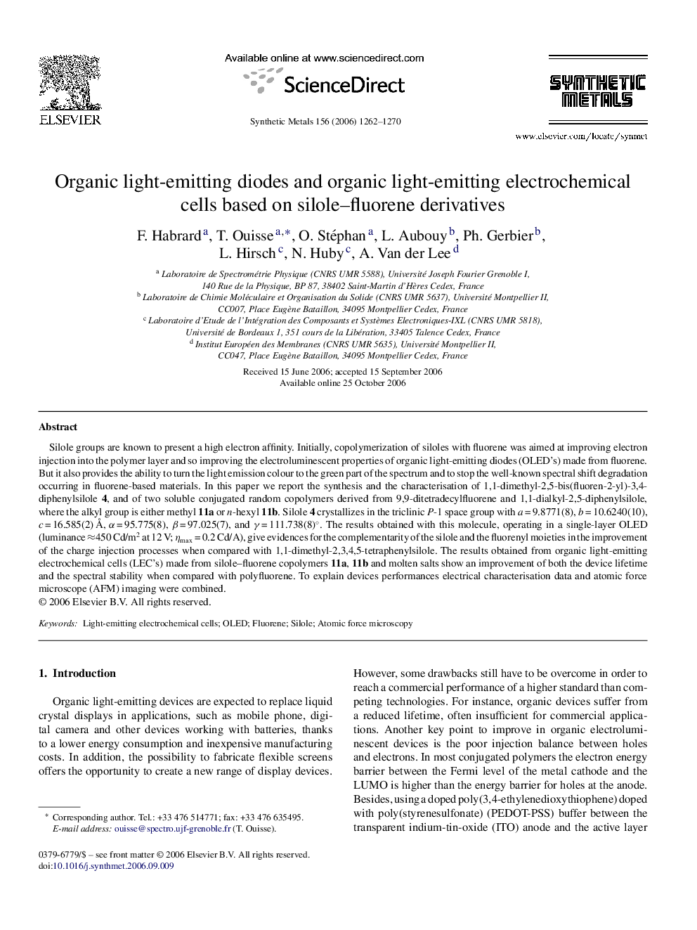 Organic light-emitting diodes and organic light-emitting electrochemical cells based on silole–fluorene derivatives