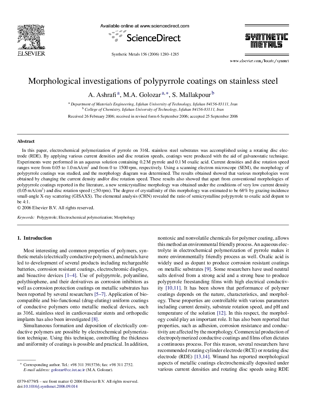 Morphological investigations of polypyrrole coatings on stainless steel