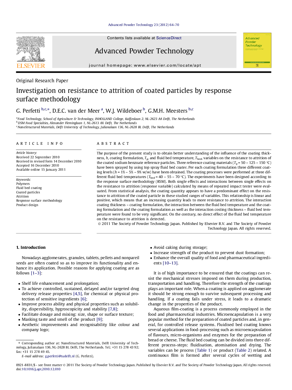 Investigation on resistance to attrition of coated particles by response surface methodology