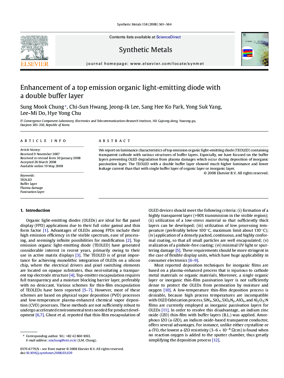 Enhancement of a top emission organic light-emitting diode with a double buffer layer