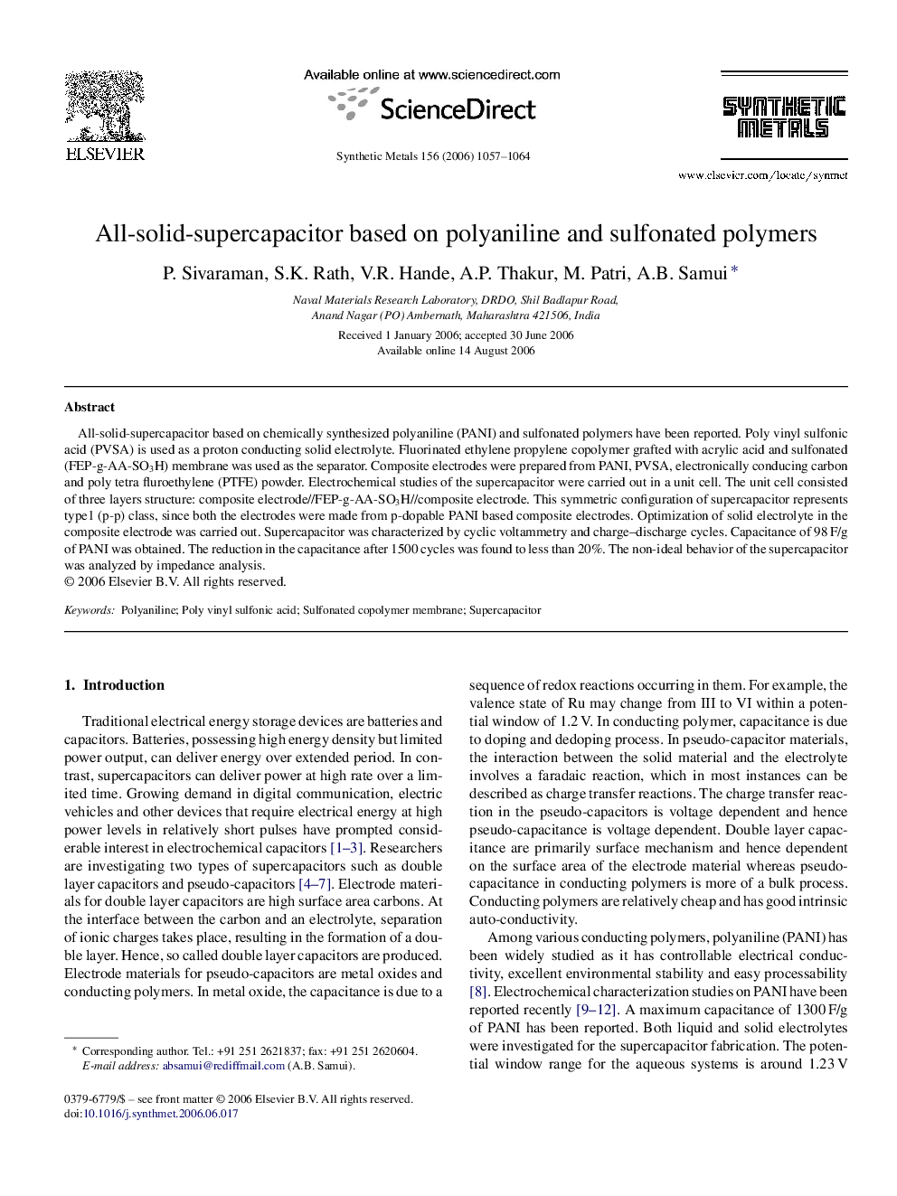 All-solid-supercapacitor based on polyaniline and sulfonated polymers