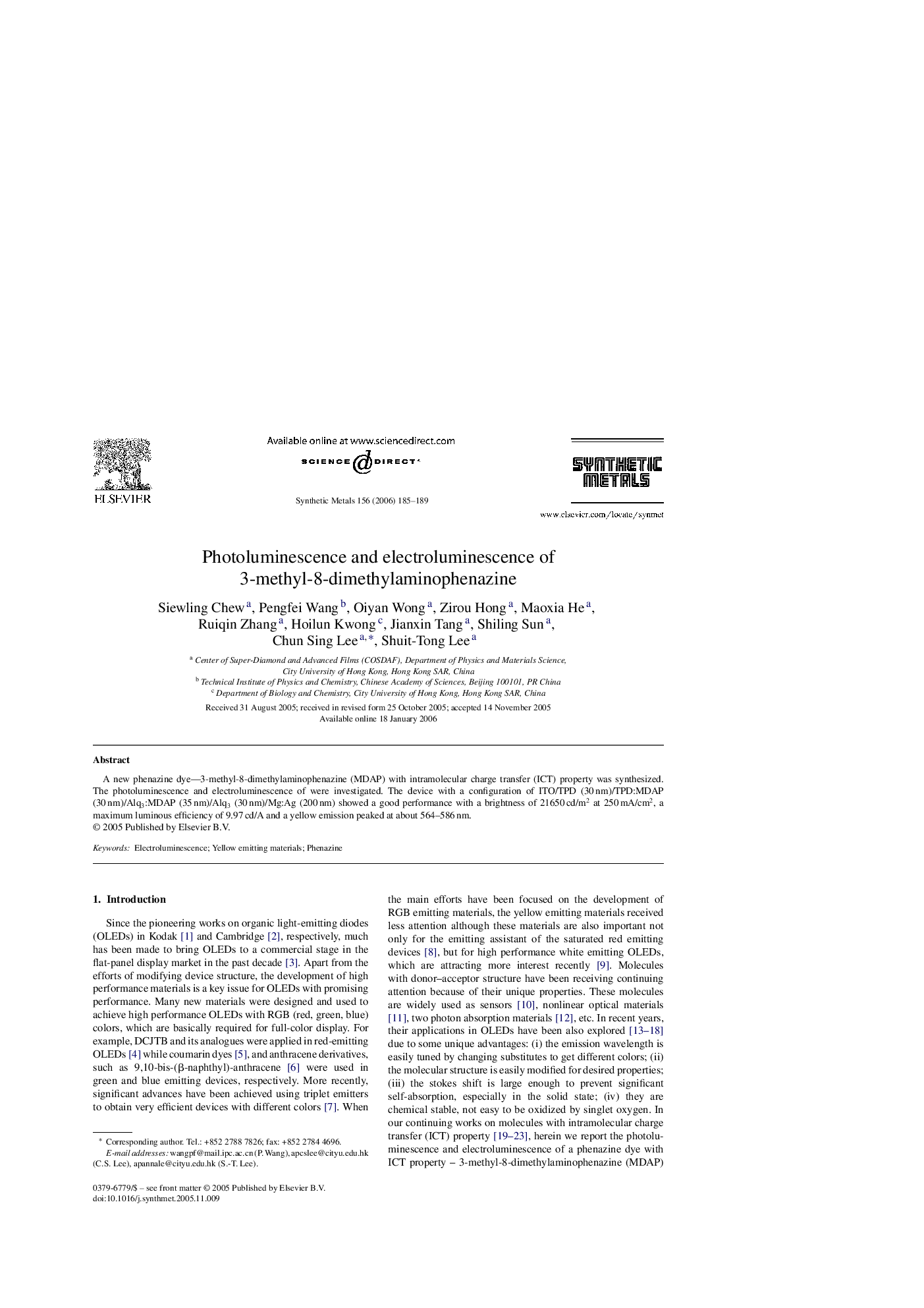 Photoluminescence and electroluminescence of 3-methyl-8-dimethylaminophenazine