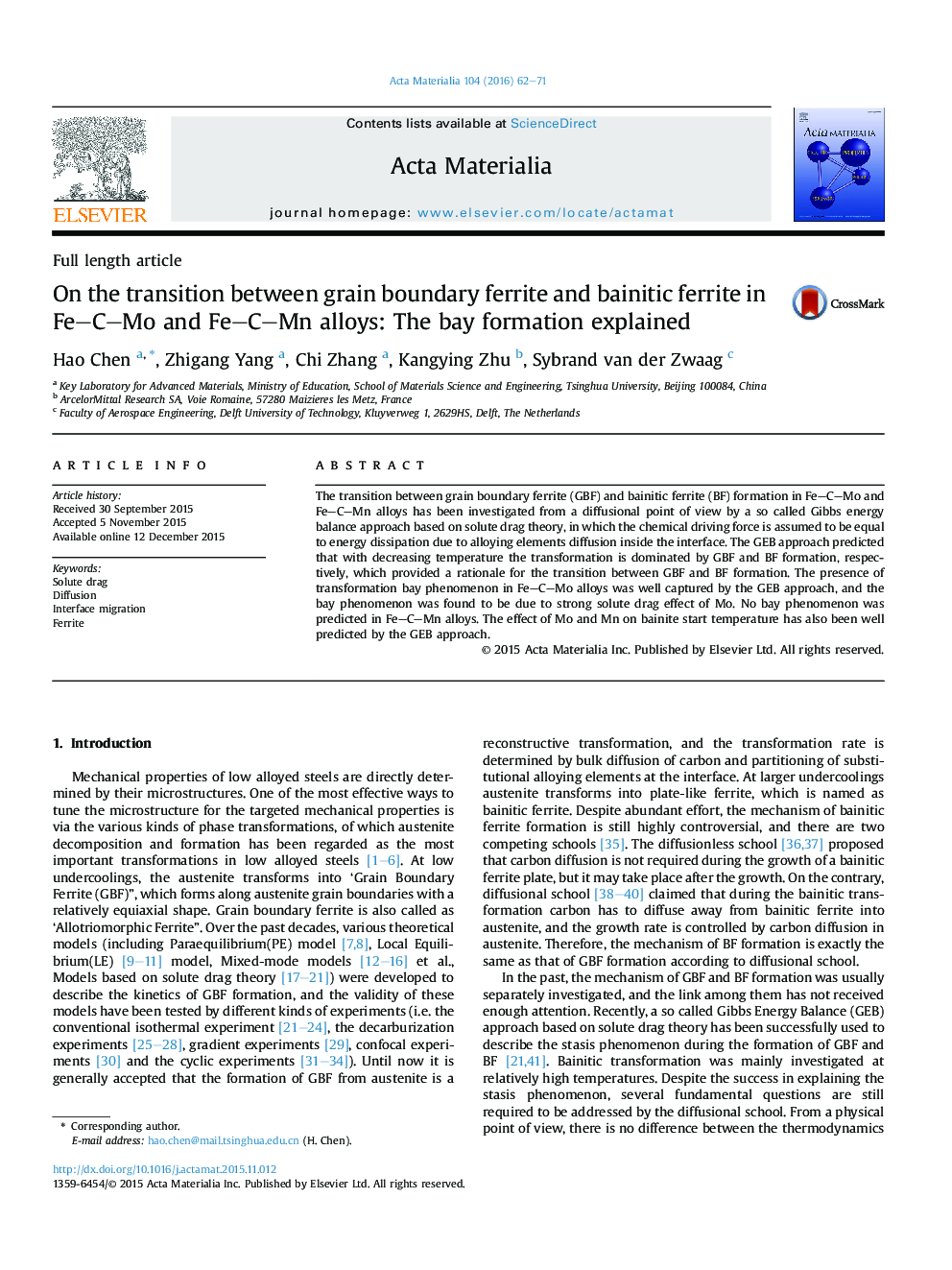 On the transition between grain boundary ferrite and bainitic ferrite in Fe–C–Mo and Fe–C–Mn alloys: The bay formation explained