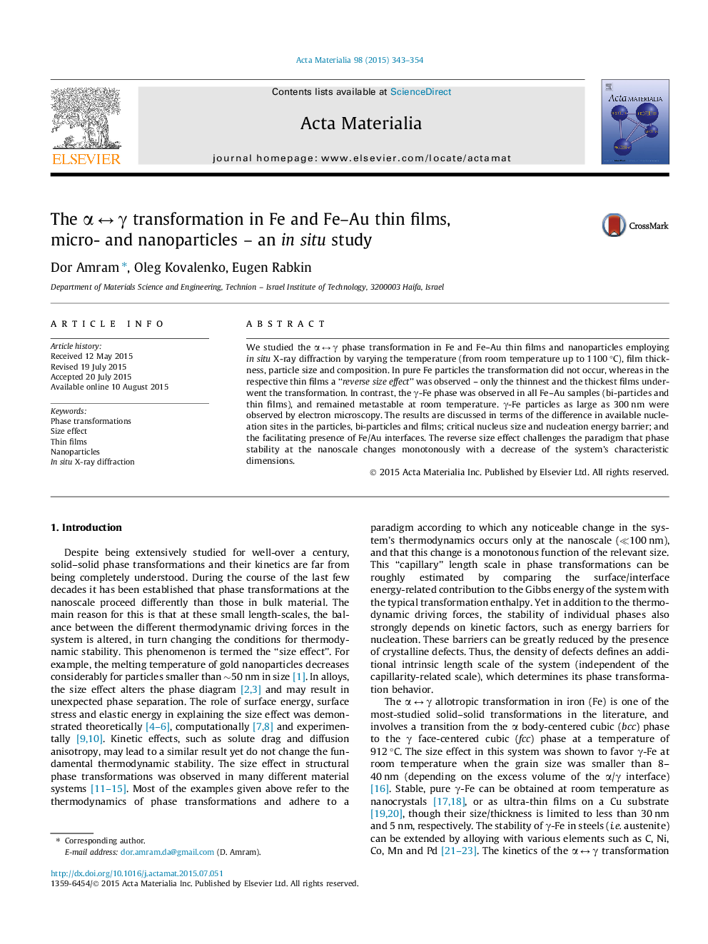 The α ↔ γ transformation in Fe and Fe–Au thin films, micro- and nanoparticles – an in situ study