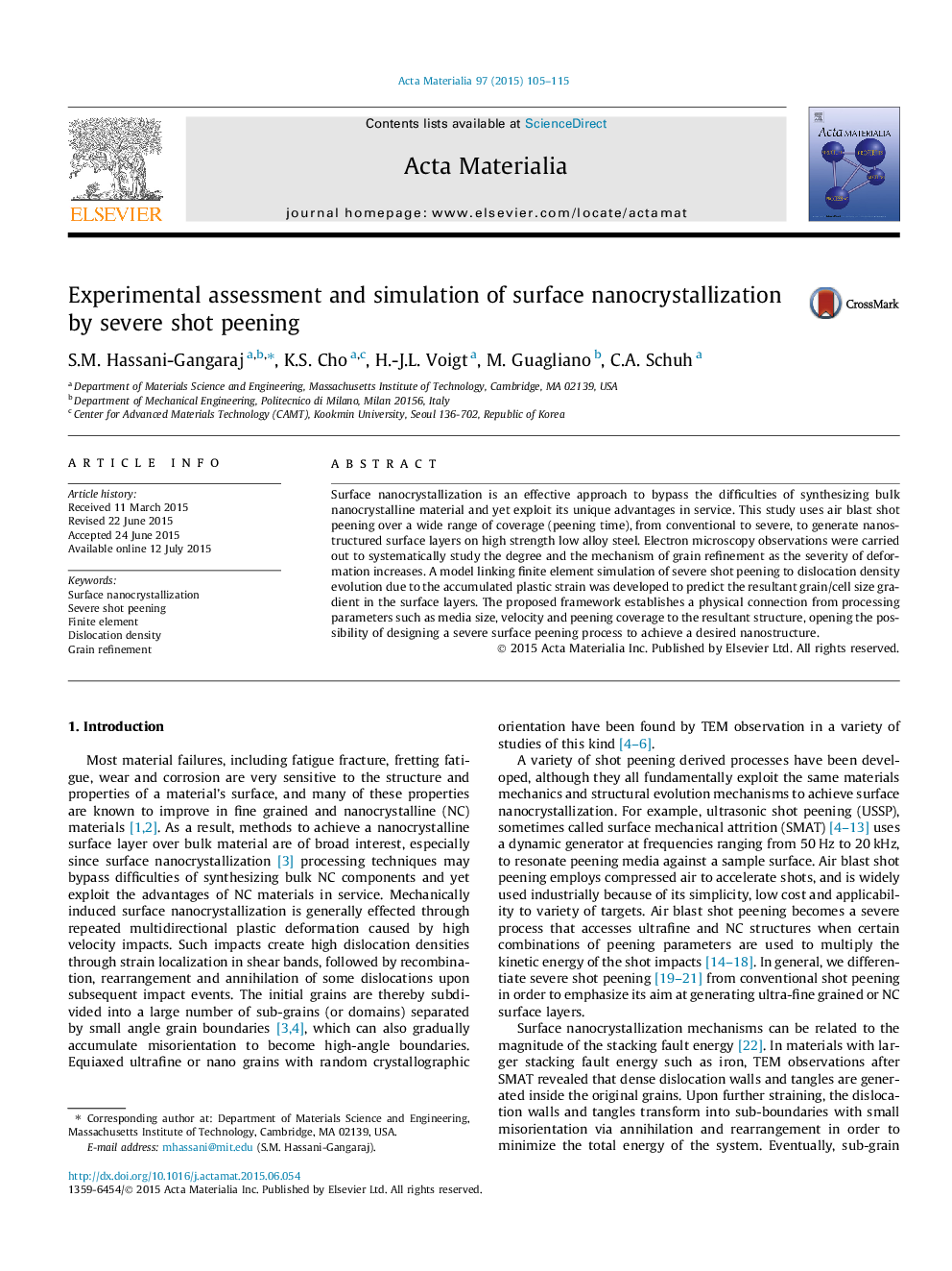 Experimental assessment and simulation of surface nanocrystallization by severe shot peening