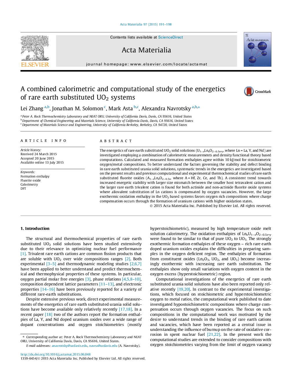 A combined calorimetric and computational study of the energetics of rare earth substituted UO2 systems