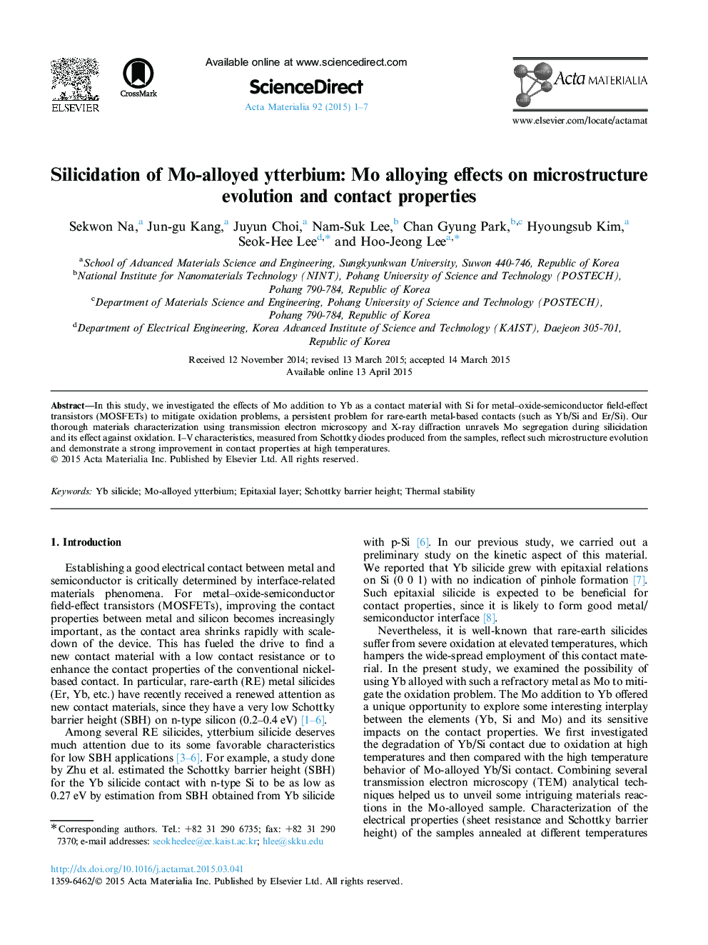 Silicidation of Mo-alloyed ytterbium: Mo alloying effects on microstructure evolution and contact properties