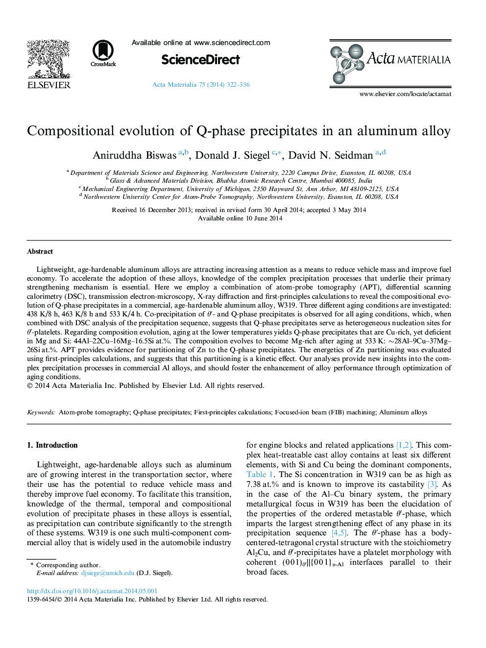 Compositional evolution of Q-phase precipitates in an aluminum alloy