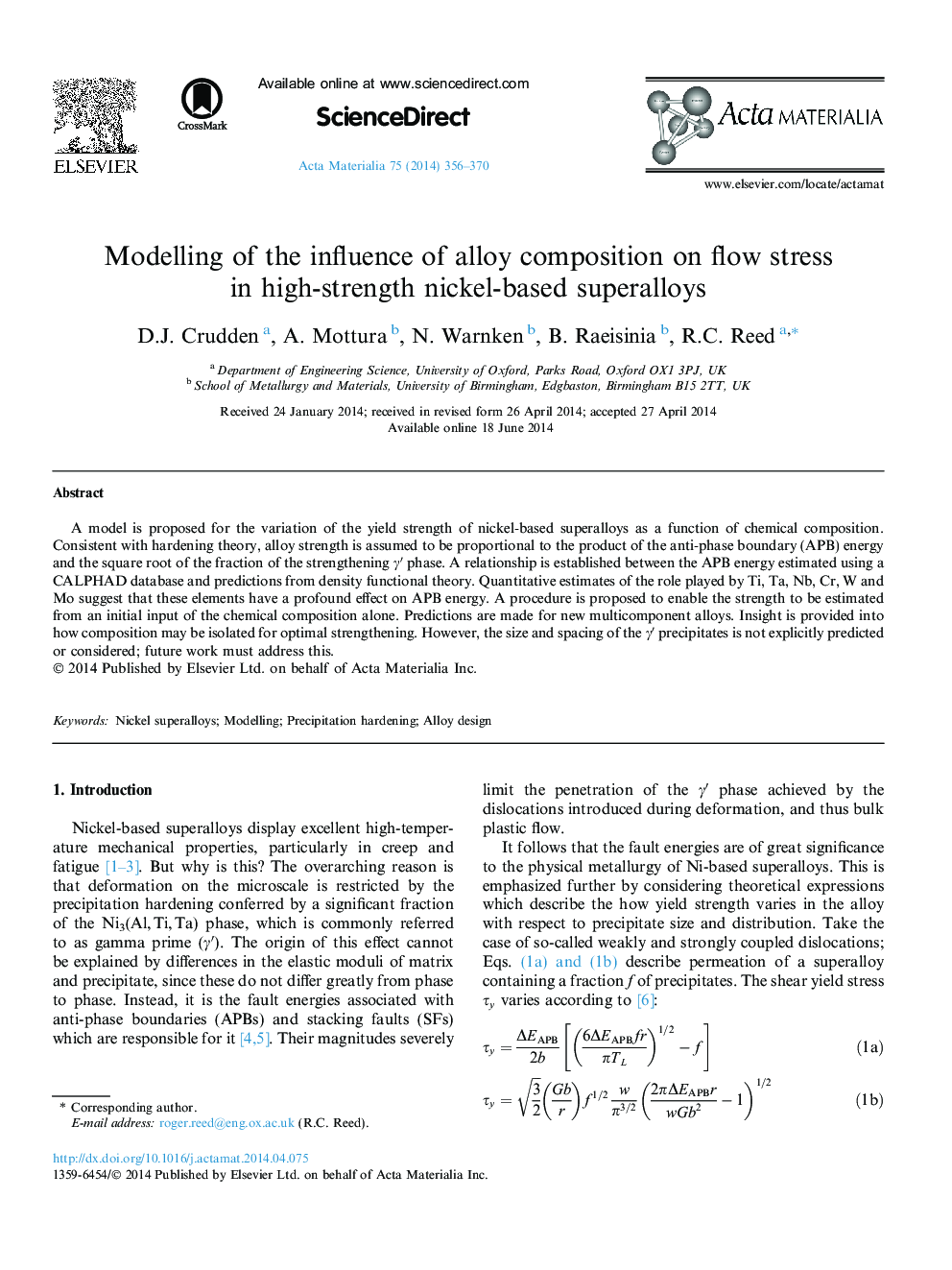 Modelling of the influence of alloy composition on flow stress in high-strength nickel-based superalloys