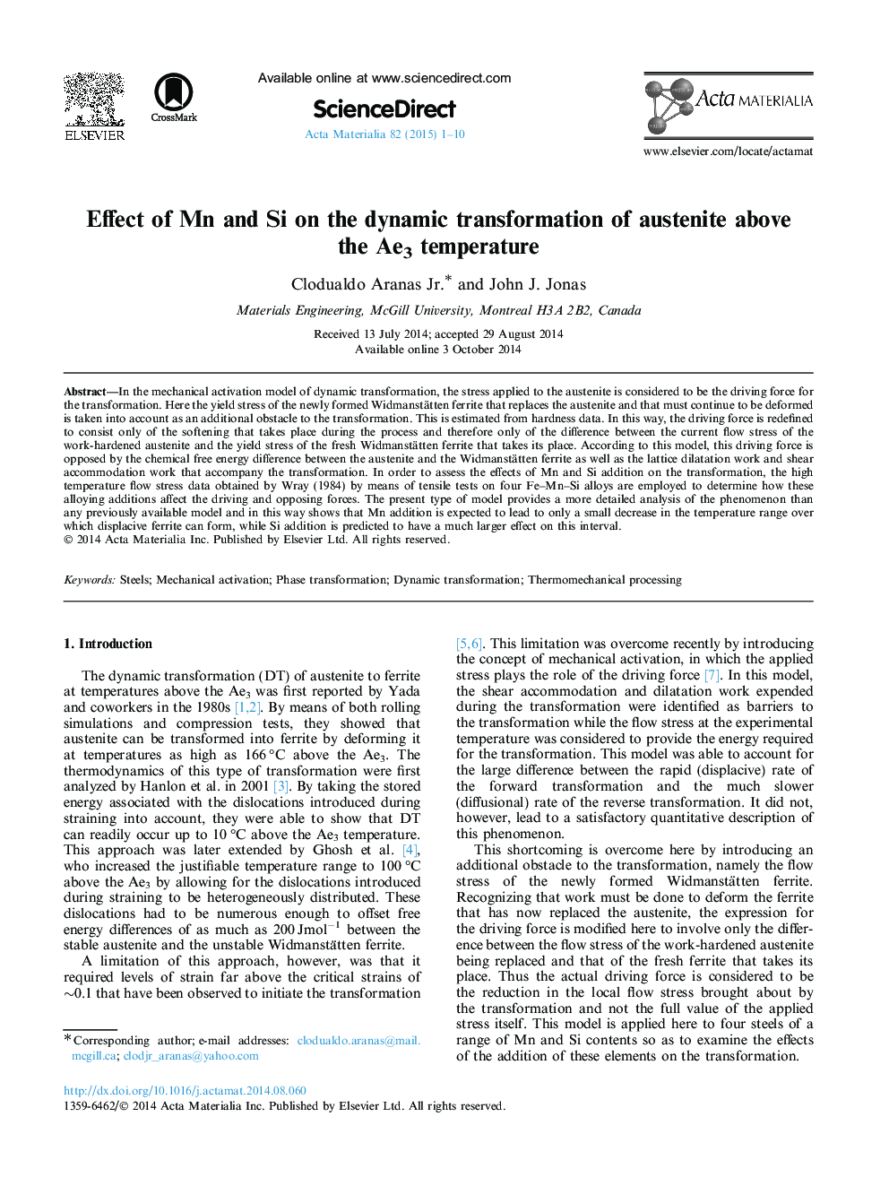 Effect of Mn and Si on the dynamic transformation of austenite above the Ae3 temperature