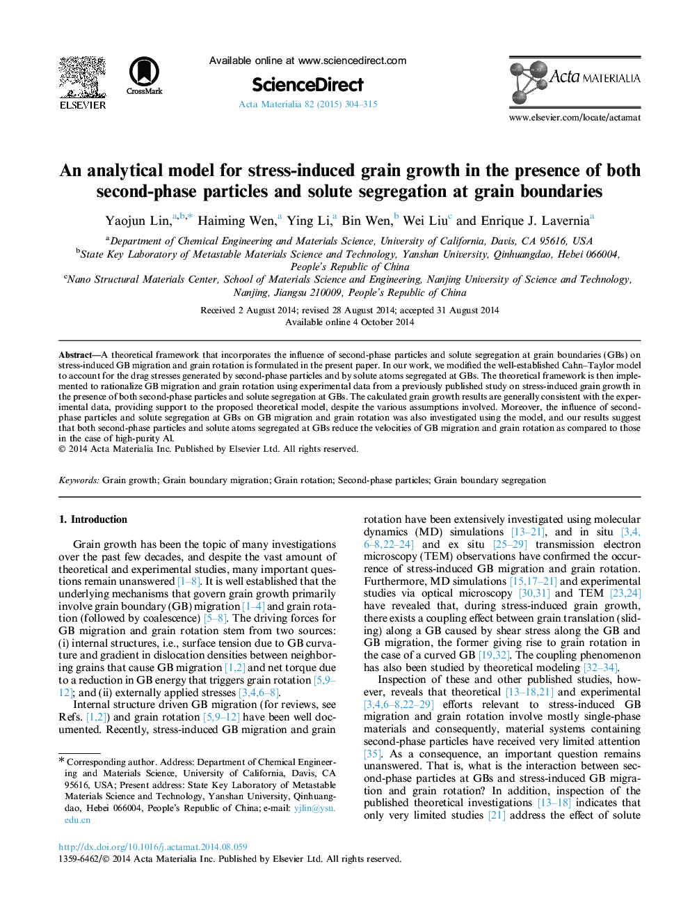 An analytical model for stress-induced grain growth in the presence of both second-phase particles and solute segregation at grain boundaries