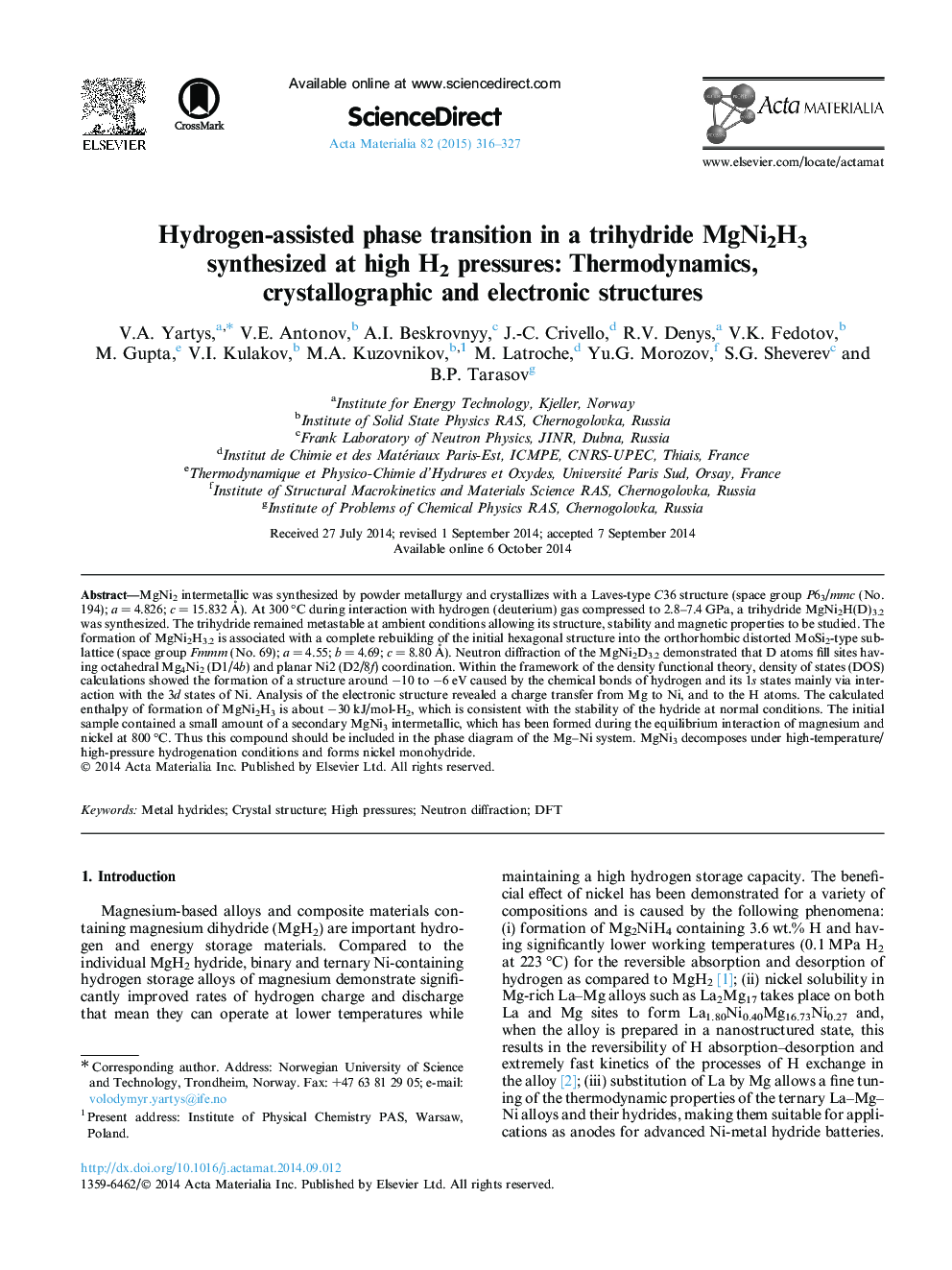 Hydrogen-assisted phase transition in a trihydride MgNi2H3 synthesized at high H2 pressures: Thermodynamics, crystallographic and electronic structures