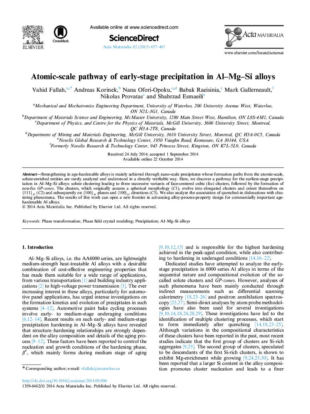 Atomic-scale pathway of early-stage precipitation in Al–Mg–Si alloys