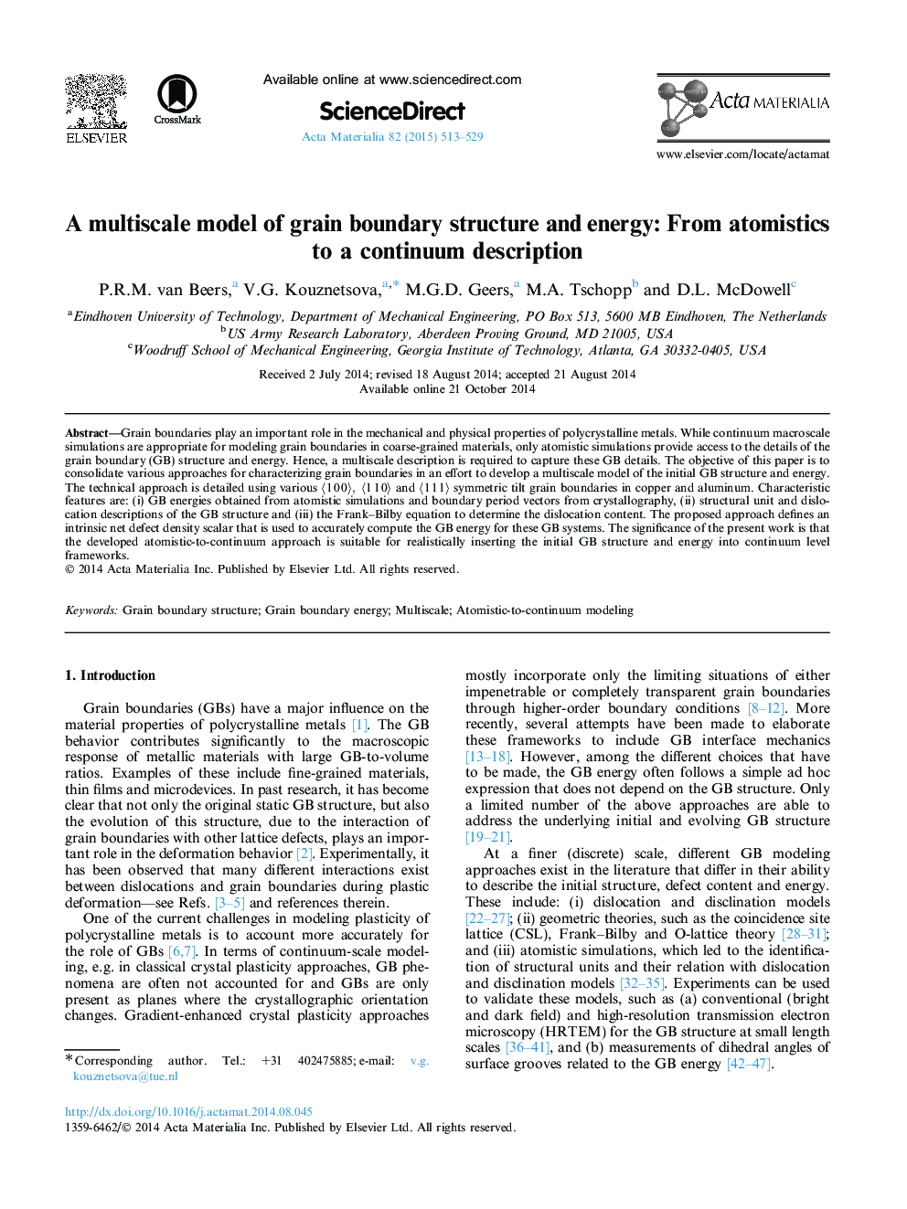 A multiscale model of grain boundary structure and energy: From atomistics to a continuum description