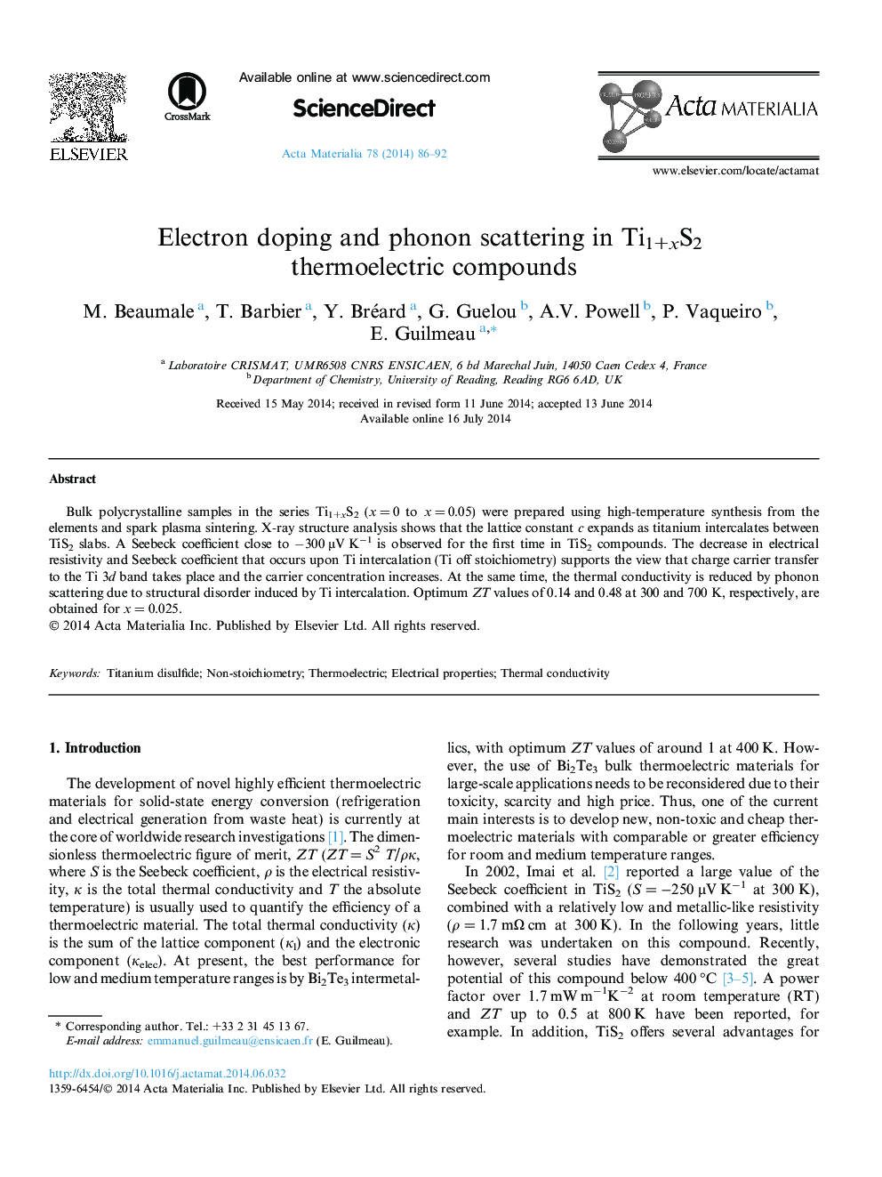 Electron doping and phonon scattering in Ti1+xS2 thermoelectric compounds