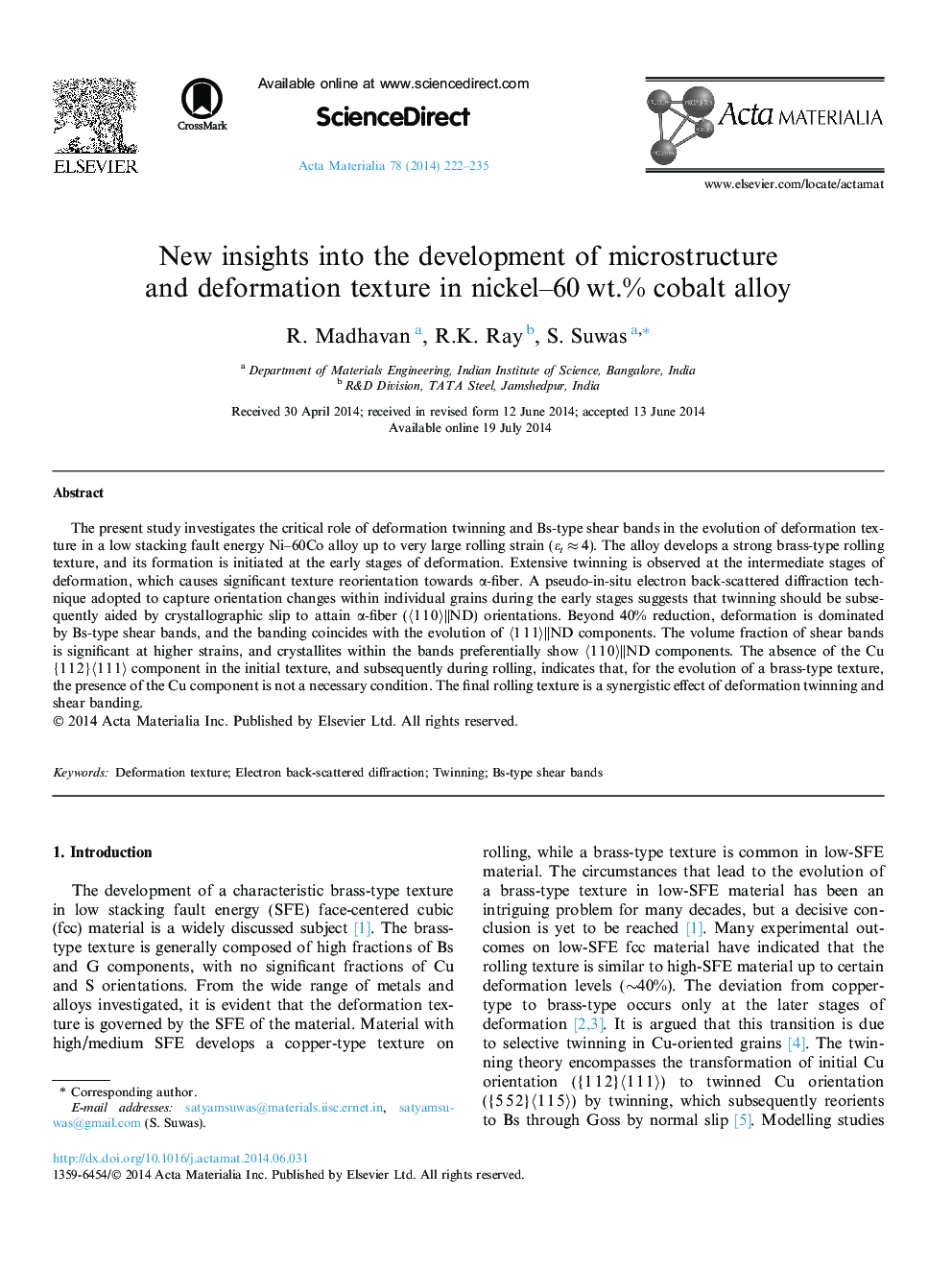 New insights into the development of microstructure and deformation texture in nickel–60 wt.% cobalt alloy