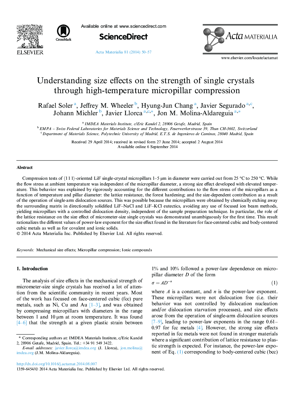 Understanding size effects on the strength of single crystals through high-temperature micropillar compression