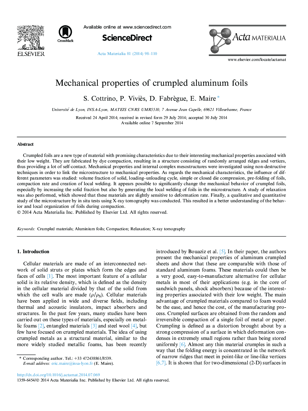 Mechanical properties of crumpled aluminum foils