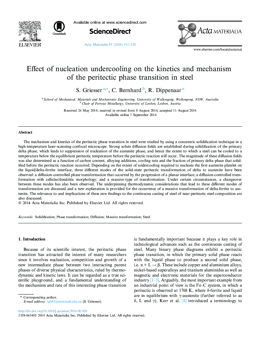 Effect of nucleation undercooling on the kinetics and mechanism of the peritectic phase transition in steel