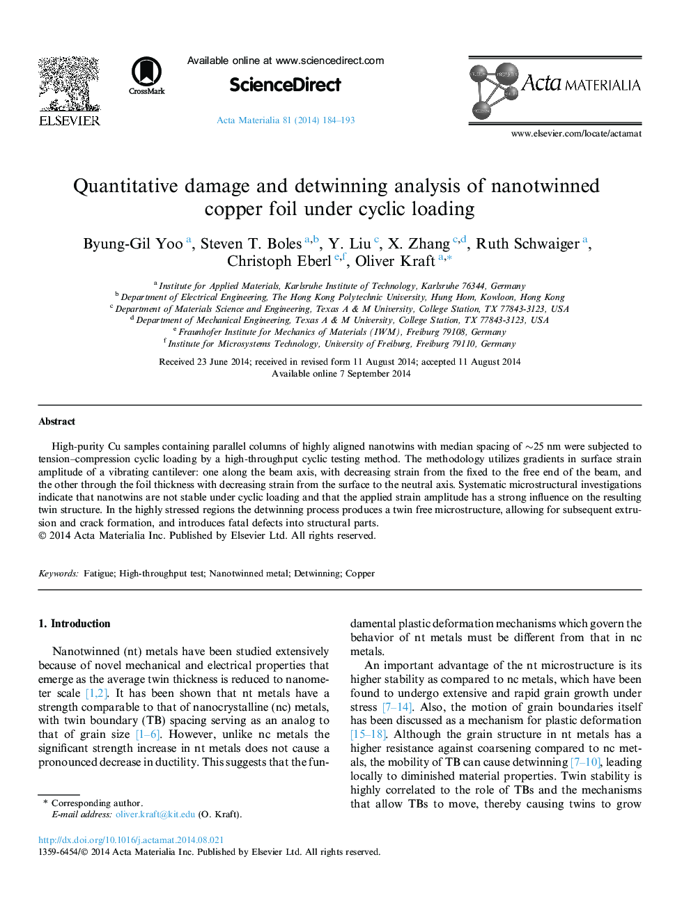 Quantitative damage and detwinning analysis of nanotwinned copper foil under cyclic loading