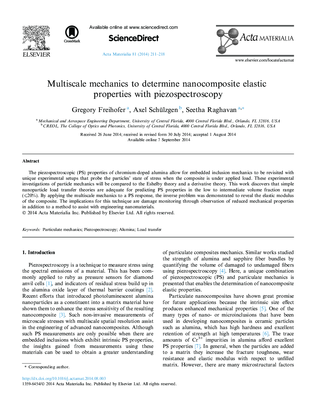 Multiscale mechanics to determine nanocomposite elastic properties with piezospectroscopy