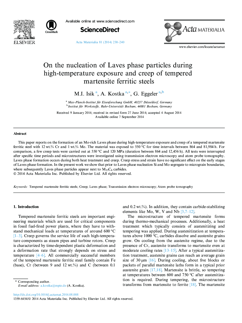 On the nucleation of Laves phase particles during high-temperature exposure and creep of tempered martensite ferritic steels