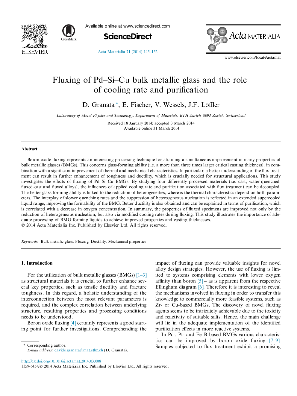 Fluxing of Pd–Si–Cu bulk metallic glass and the role of cooling rate and purification