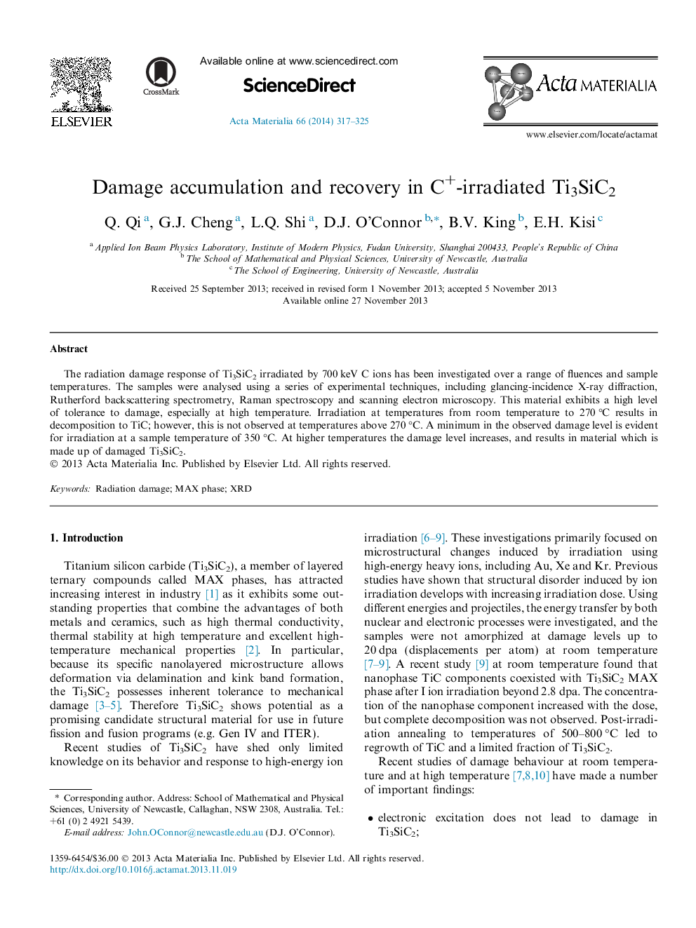 Damage accumulation and recovery in C+-irradiated Ti3SiC2