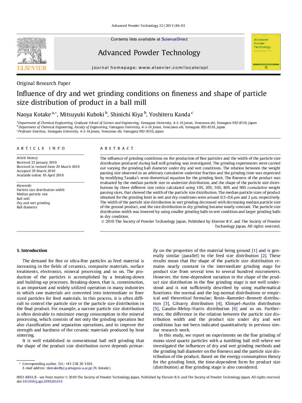 Influence of dry and wet grinding conditions on fineness and shape of particle size distribution of product in a ball mill