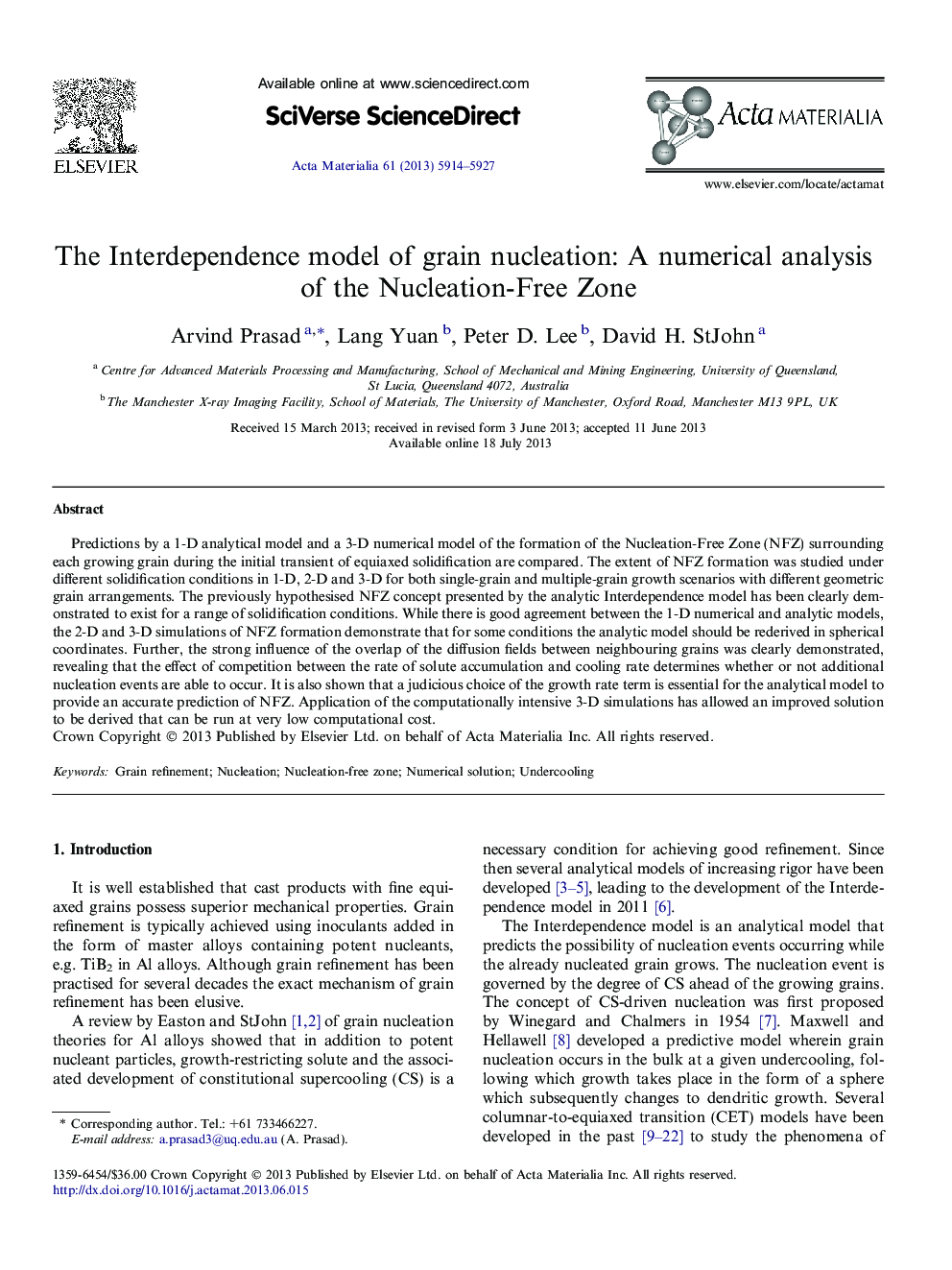 The Interdependence model of grain nucleation: A numerical analysis of the Nucleation-Free Zone