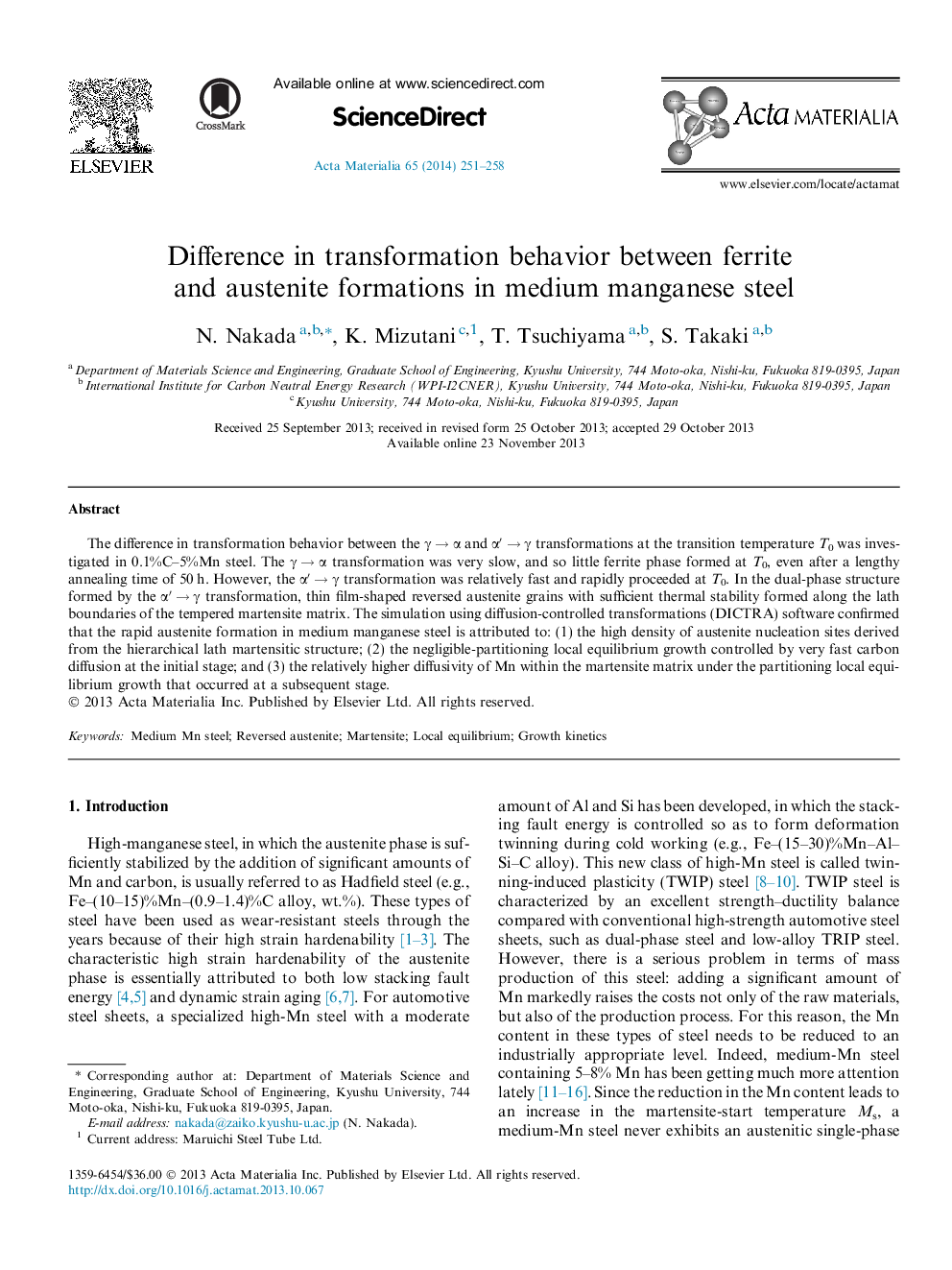 Difference in transformation behavior between ferrite and austenite formations in medium manganese steel