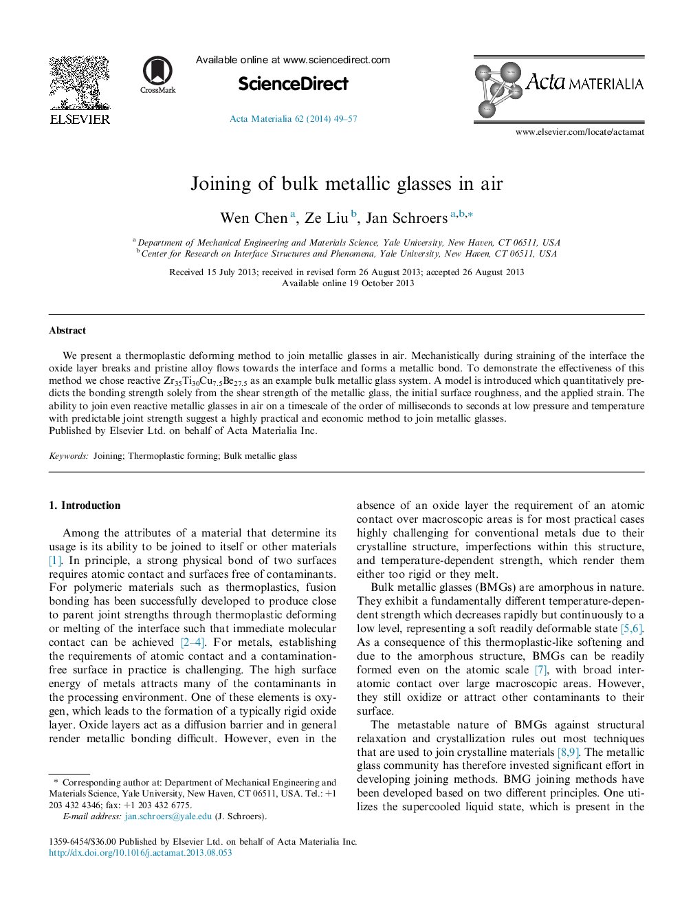 Joining of bulk metallic glasses in air